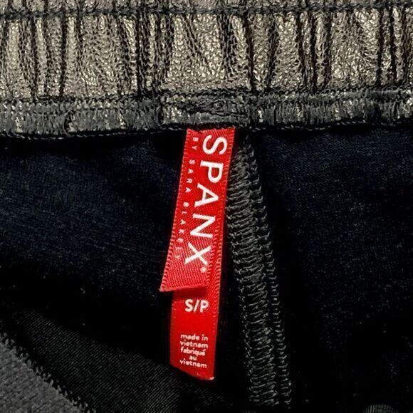 Spanx Faux Leather Joggers Womens Small Black Elastic Waist Pocket Stretch Pants - Picture 15 of 16